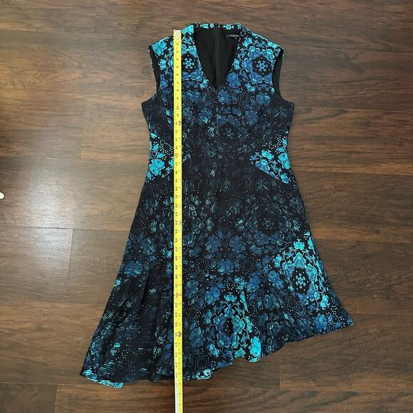 Nanette Lepore black & blue floral silk midi dress size 12 - Picture 11 of 13